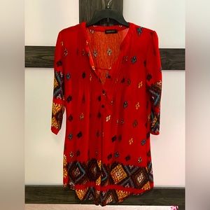 Red boho tunic with 3/4 sleeve